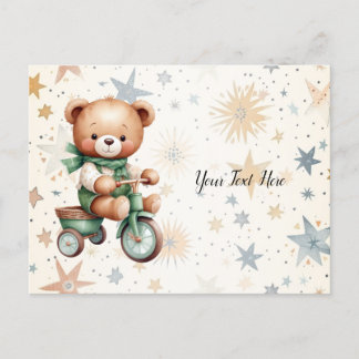 Nallen Watercolor Stars Grönt Bike Beresh Vykort