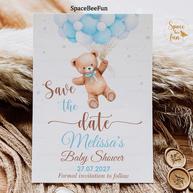 Nallens babyvy Spara det datum vi kan ringa Inbjudningar (teddy bear baby shower,boy save the date,baby shower boy,bear invitation,boho bohemian bear,we can b)