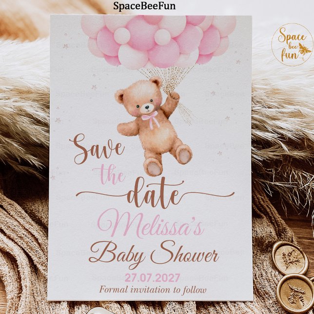 Nallens babyvy Spara det datum vi kan ringa Inbjudningar (teddy bear baby shower,save the date,baby shower girl,bear invitation,boho bohemian bear,we can b)