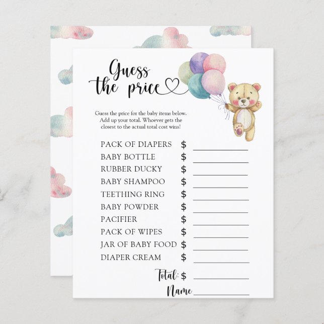 Nallens ballonger - gissa prisa! Spel (Fram/baksida)