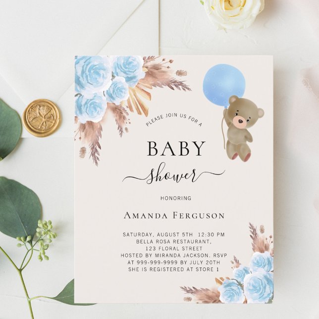 Nallens blå pampas blommigt Baby Shower (Skapare uppladdad)