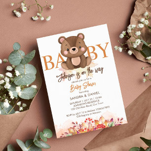 Nallens fall babydusch söt teddy inbjudningar