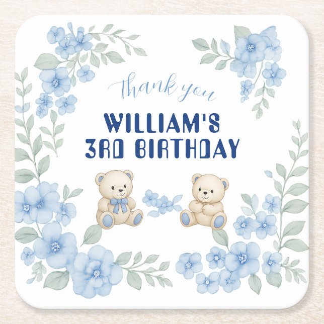 Nallens Födelsedagsfest Underlägg Papper Kvadrat (Framsidan)