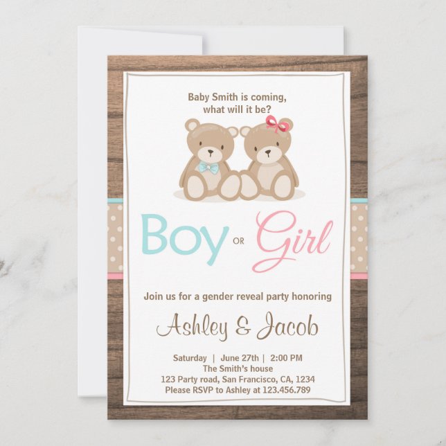 Nallens Gender avslöjar inbjudan Boy eller Girl (Framsida)