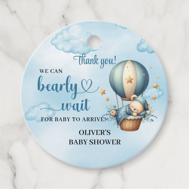 Nallens luftballong vänta blått gåvor etiketter (Framsida)