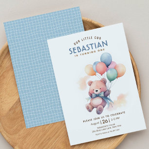 Nallens pastellballong Beary-födelsedag Inbjudningar