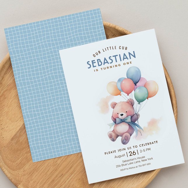 Nallens pastellballong Beary-födelsedag Inbjudningar (Skapare uppladdad)
