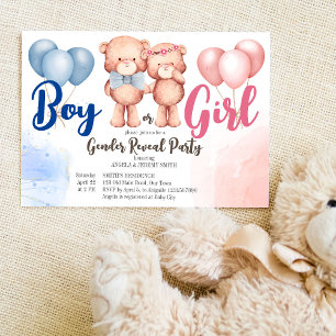 Nallens pojke eller gender visar babydusch inbjudningar
