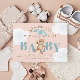 Nallens Rosa och Blue Barly Wait Baby Shower Inbjudningar