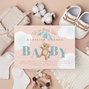 Nallens Rosa och Blue Barly Wait Baby Shower Inbjudningar