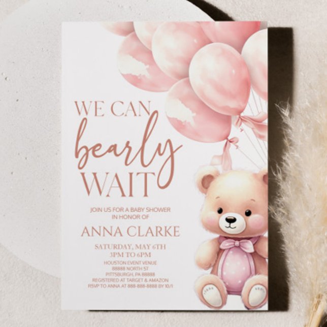 Nallens Rosa Vi kan tidigt vänta på babykläder Inbjudningar (Skapare uppladdad)