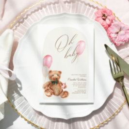 Nallens Rosa Vi kan tidigt vänta på babykläder Inbjudningar