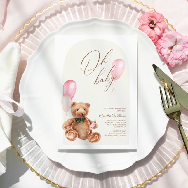Nallens Rosa Vi kan tidigt vänta på babykläder Inbjudningar (Skapare uppladdad)