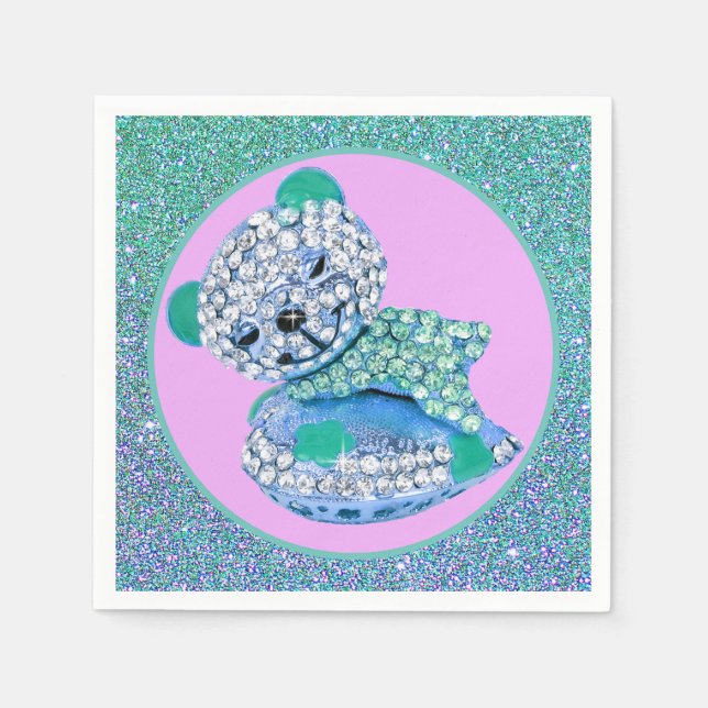 Nallens sovande skönhet diamant, söt rosa blå pappersservett (Framsidan)