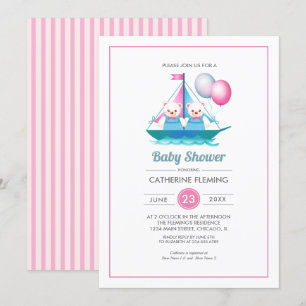 Nallens utformning Twin Girls Baby Shower Inbjudningar