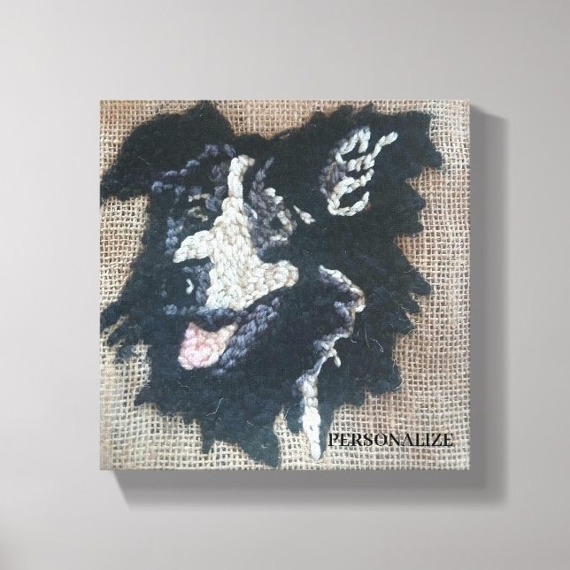 Nålstickskant Border Collie-design väggkonst  Canvastryck (Framsida)