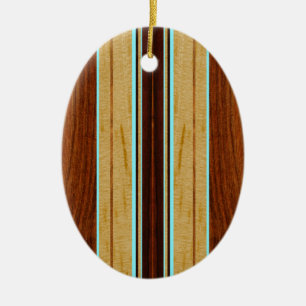 Nalu Hou Faux Koa Wood Surfboard Julgransprydnad Keramik