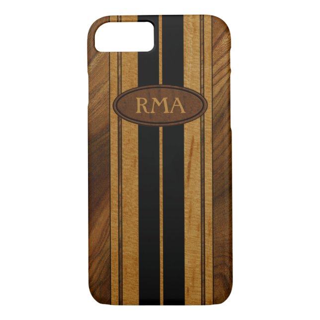 Nalu Mua Faux Koa Wood Monogram Surfboard Case-Mate iPhone Skal (Baksida)
