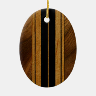 Nalu Mua Faux Koa Wood Surfboard Julgransprydnad Keramik