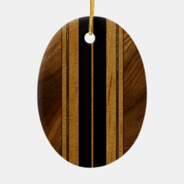 Nalu Mua Faux Koa Wood Surfboard Julgransprydnad Keramik (Framsidan)