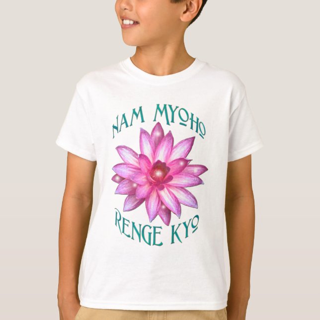 Nam Myoho Renge Kyo med Lotus Flower Design Tee (Framsida)