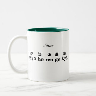 Nam-myoho-renge-kyo mugg (Sanscrit och engelska)
