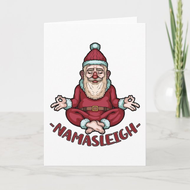 Namasleigh Rolig Tomte Yoga Meditera Jul Kort (Framsida)