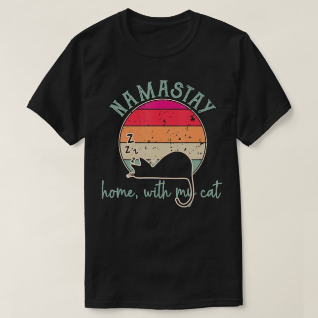 Namastay hem med mitt kattnamn för kvinnor t shirt (Design framsida)