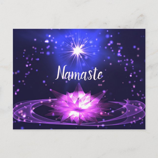 Namaste Andlig Lila Crystal Lotus Stars Vykort (Framsida)