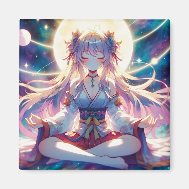 Namaste Anime Girl Meditating Magnet (Framsidan)