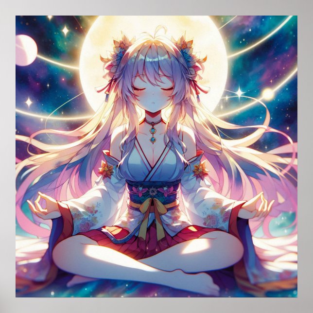 Namaste Anime Girl Meditating Poster (Framsidan)