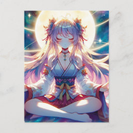 Namaste Anime Girl Meditating Vykort