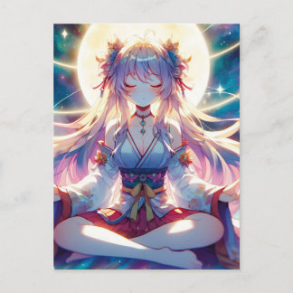 Namaste Anime Girl Meditating Vykort