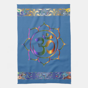 Namaste Aum Om Lotus med Rainbow Vintage Gräns Kökshandduk
