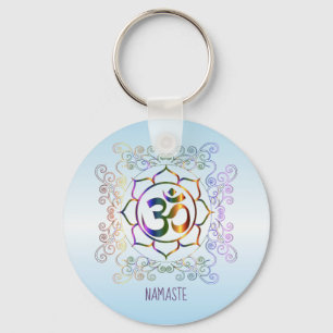 Namaste Aum (Om) Lotus Prismatic Ornamental Nyckelring