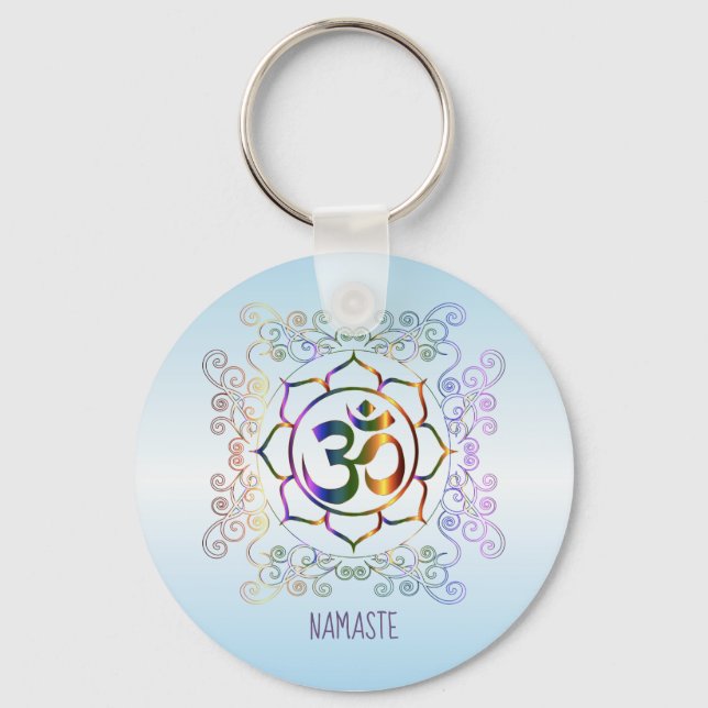 Namaste Aum (Om) Lotus Prismatic Ornamental Nyckelring (Framsida)
