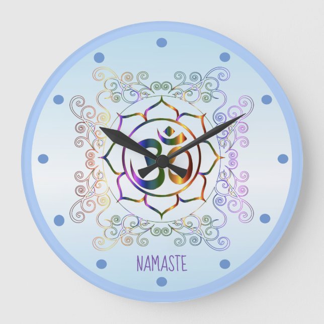 Namaste Aum (Om) Lotus Prismatic Ornamental Stor Klocka (Framsida)