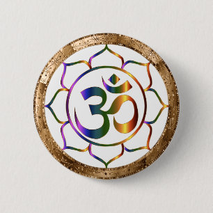 Namaste Aum (Om) och Lotus med Guld Bronze Gräns Knapp