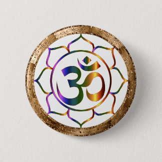 Namaste Aum (Om) och Lotus med Guld Bronze Gräns Knapp