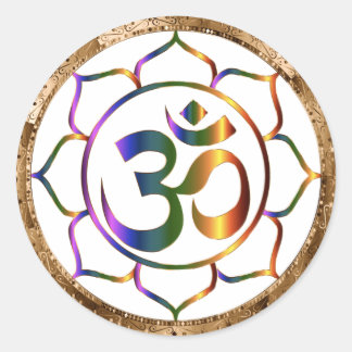 Namaste Aum (Om) och Lotus med Guld Bronze Gräns Runt Klistermärke