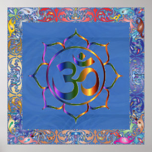 Namaste Aum Om och Lotus med Rainbow Vintage Gräns Poster