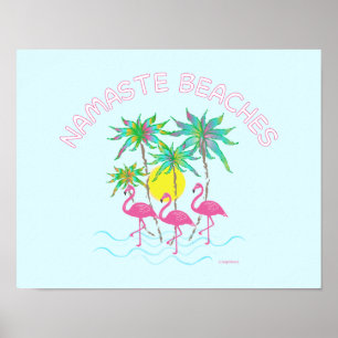 Namaste Beacher Flamingos Zen Yoga Roligt Art Post Poster
