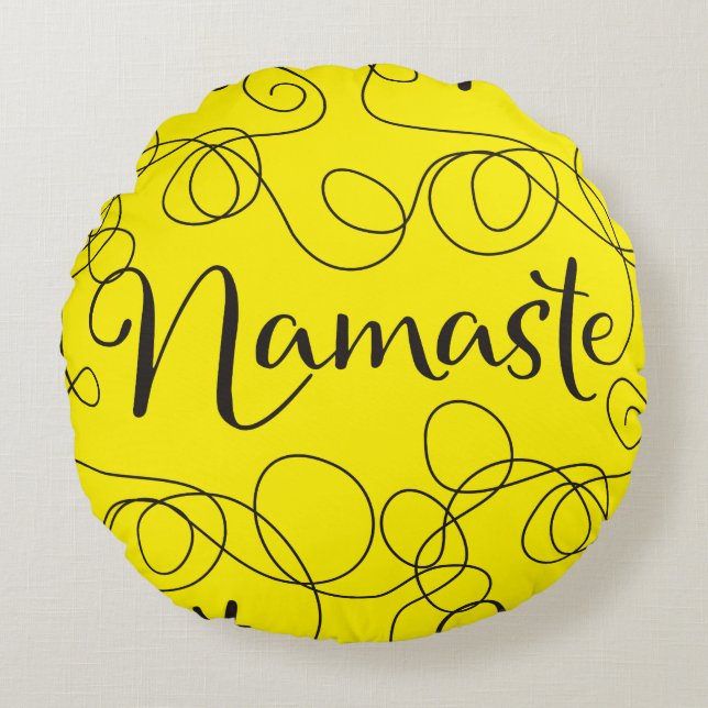 NAMASTE Black seamless mönster med LINJER Rund Kudde (Framsidan)