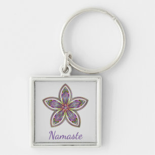 Namaste blommamandala fyrkantig silverfärgad nyckelring