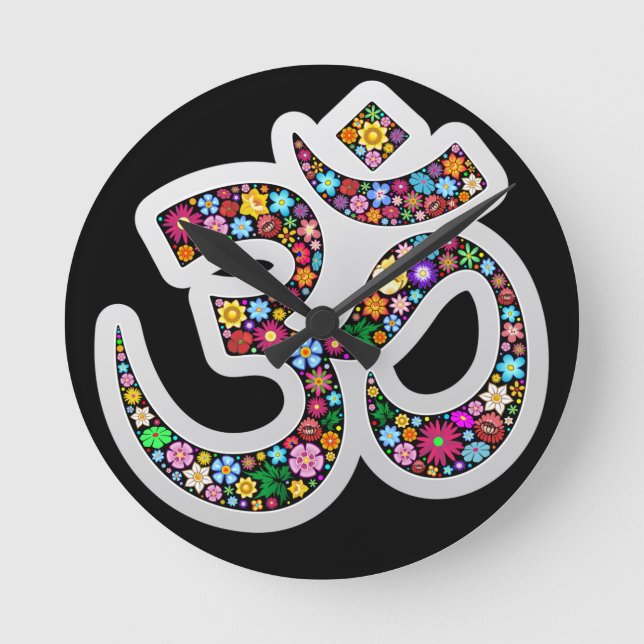 Namaste Blommig Symbol Konst Rund Klocka (Framsida)