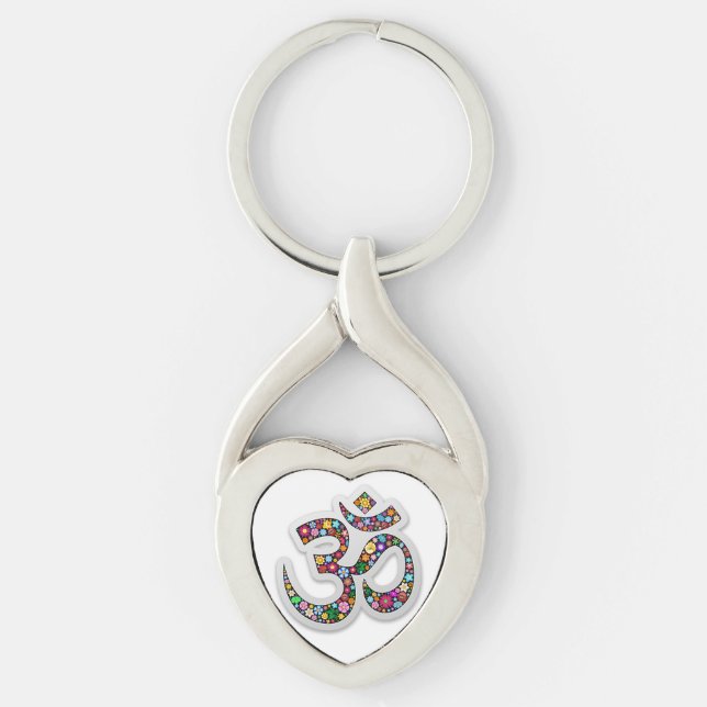Namaste Blommig Symbol Konst Twisted Heart Silverfärgad Nyckelring (Framsidan)