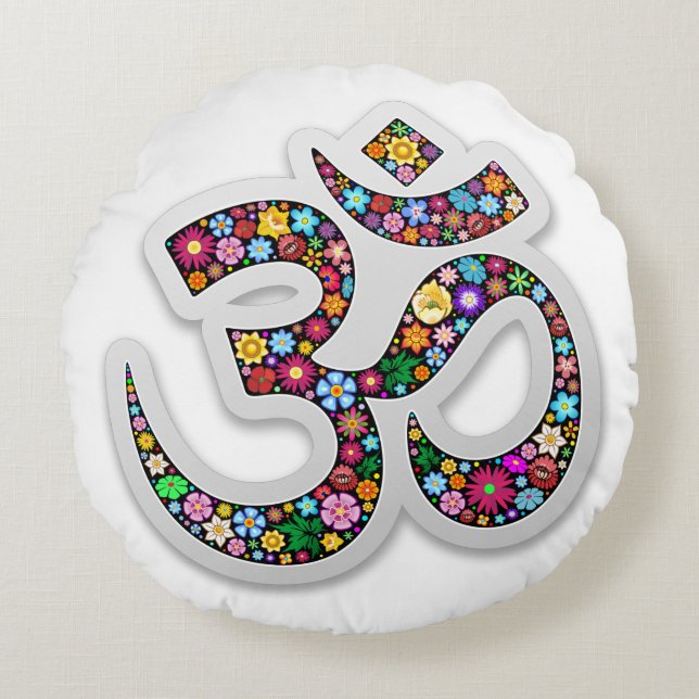 Namaste Blommig Yogasymbol  Rund Kudde (Framsidan)