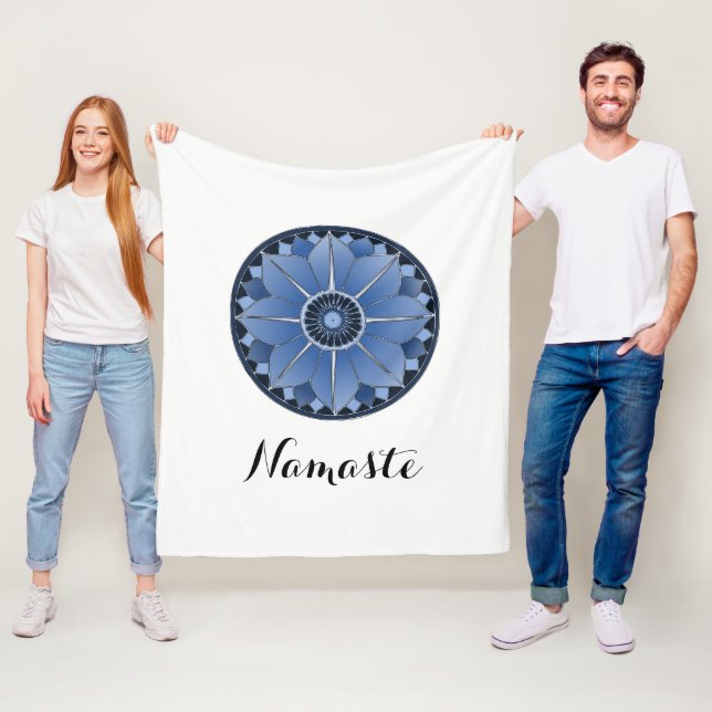 NAMASTE Blue Flower Andlig Lotus Mandala Fleecefilt (På plats)