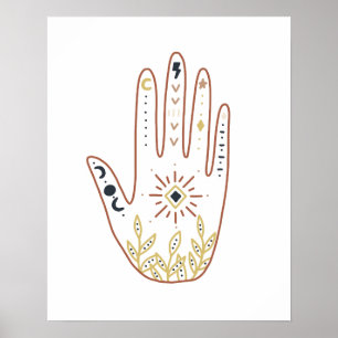 Namaste boho mystisk hand symboler blommig poster