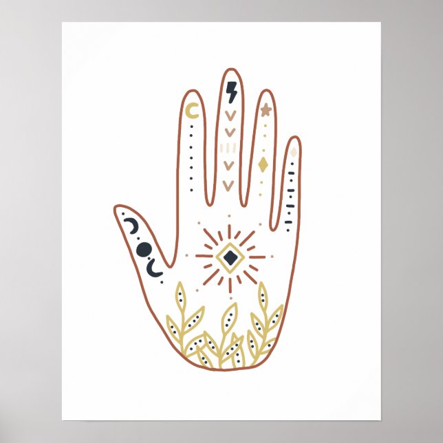 Namaste boho mystisk hand symboler blommig poster (Framsidan)